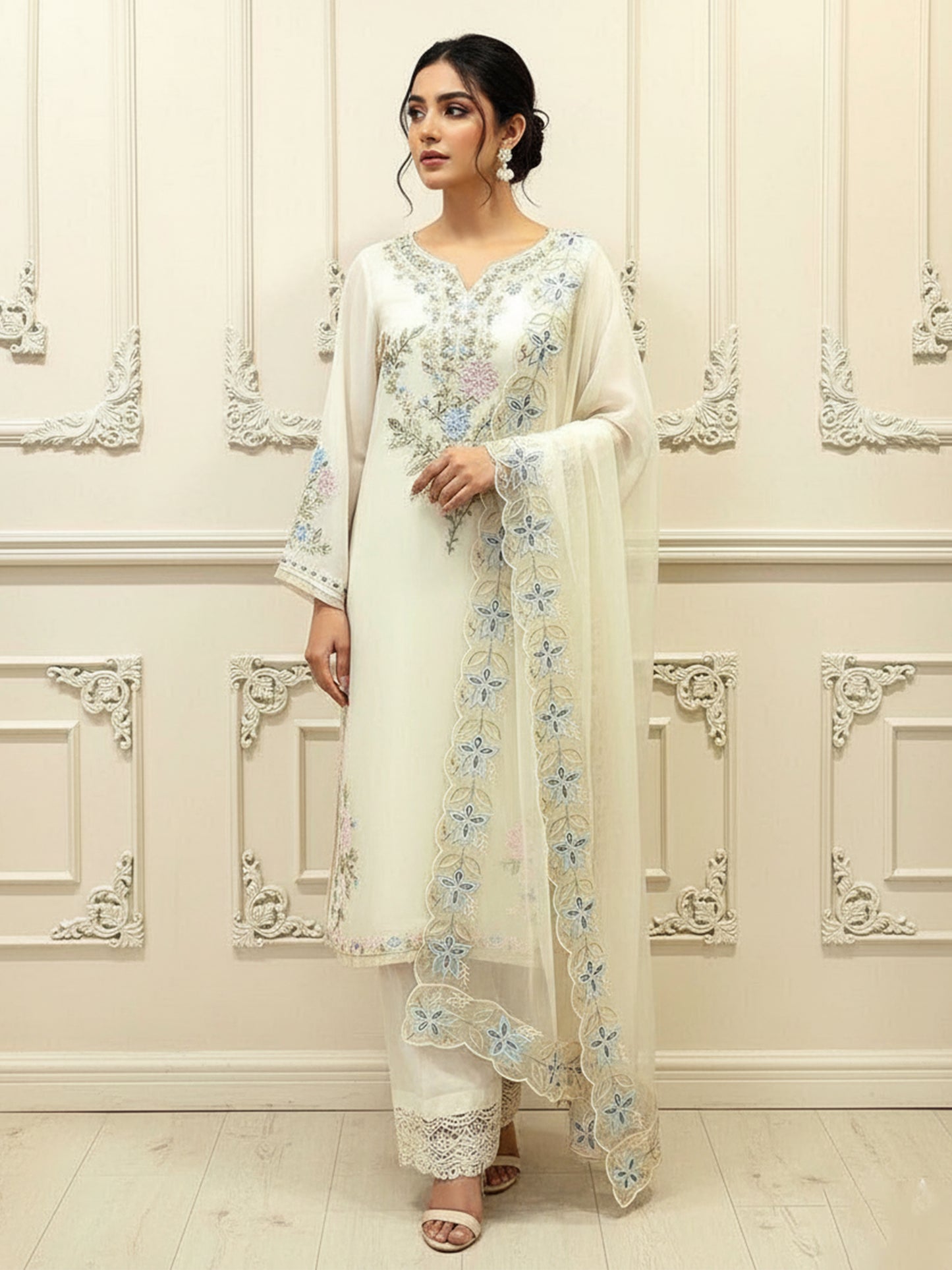 AGHA NOOR | Organza Heavy Spangle, Hand & Adda Work Festive Suit