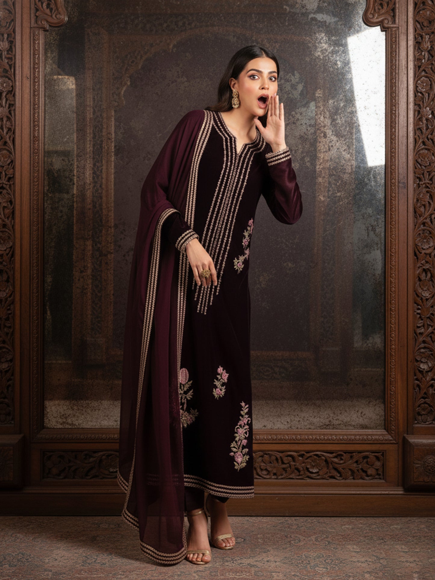 CHARIZMA | Elegant Embroidered Velvet Winter Suit with Chiffon Ready-to-Wear Dupatta