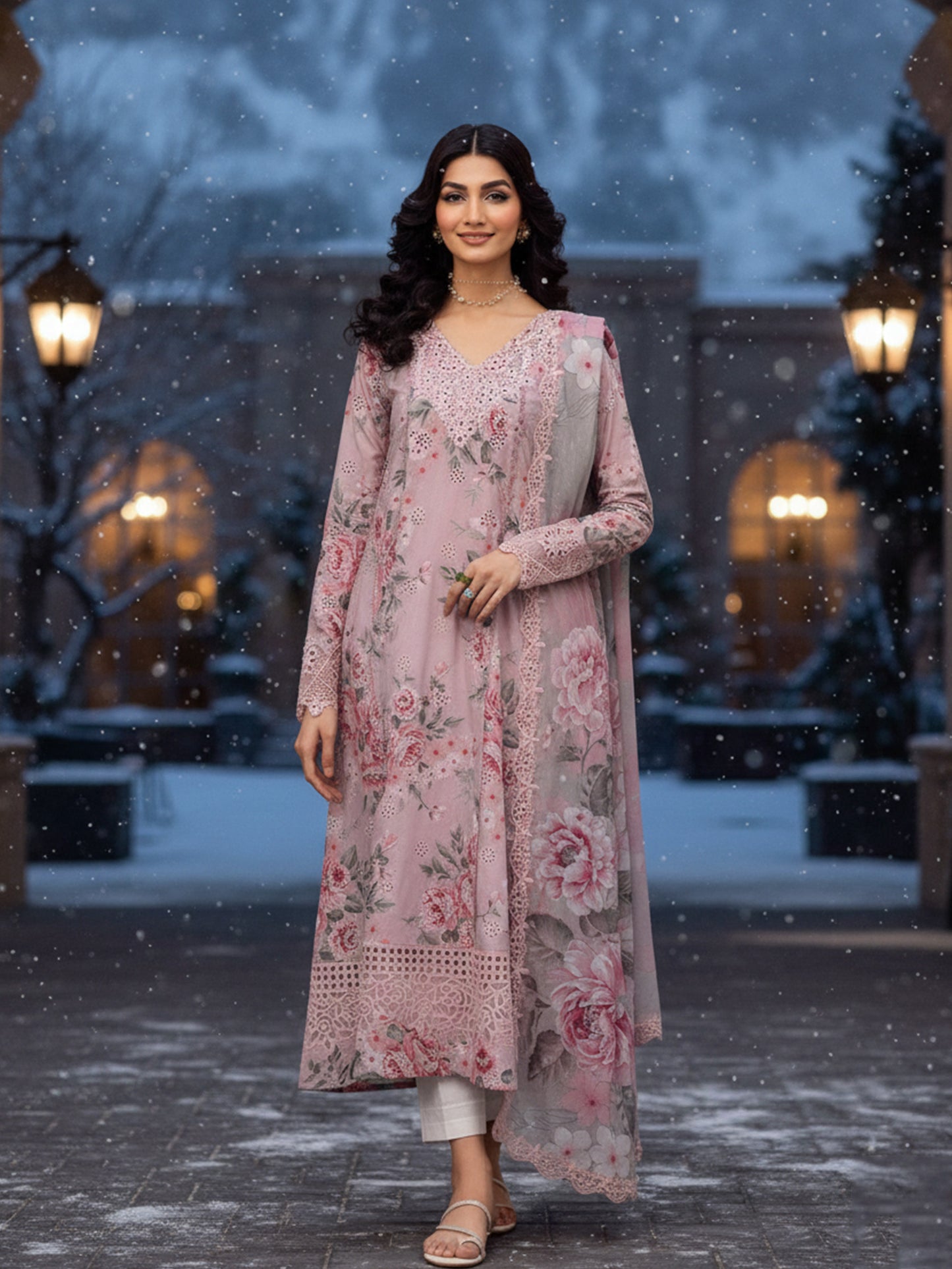 IZNIK Opulent Florals: Premium Dhanak 3PC Digital Suits with Designer Details