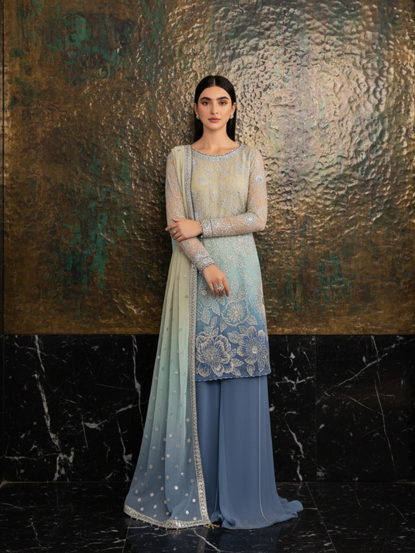 JAZMIN Style Premium Chiffon Replica | Sequins Work Suit with Inner Included