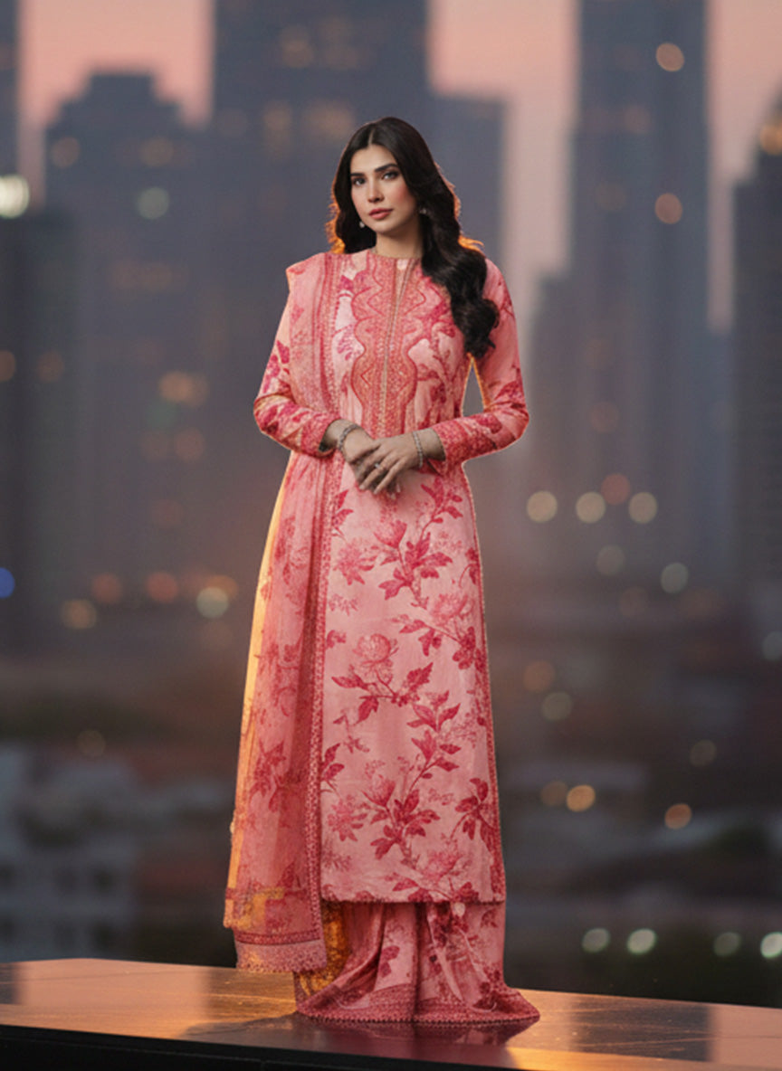 Dhanak Digital Printed 3-Piece Floral Suit: The Winter Whisper Collection