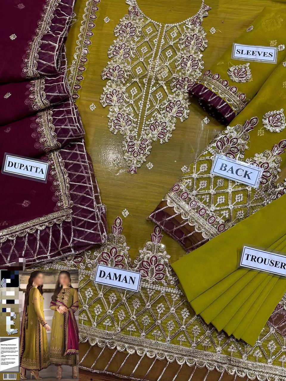 Asim Jofa – 3PC Shafon Embroidered Suit with Chamki Karhai