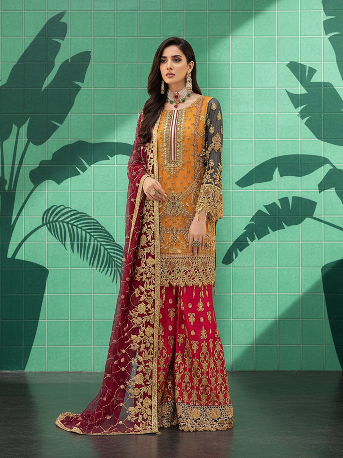 EMAN ADEEL | Restock Bridal Chiffon Embroidery Suit with Hand Work Master Replica
