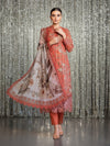 MARIA B. Terracotta Trails: Printed Dhanak 3PC Suit - Lined Print & Warm Earthy Hues
