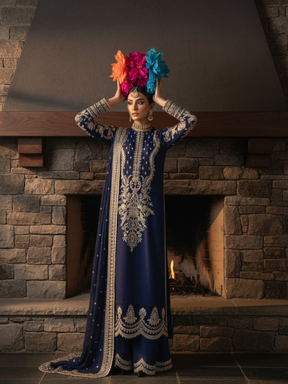 AZMIN by ZIMMIL | Luxury Heavy Embroidered Velvet Winter Suit with Net Dupatta