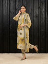 IZNIK Dahlia Abstract: Printed Dhanak 3PC Suit - Bold Floral with Geometric Stripe Dupatta