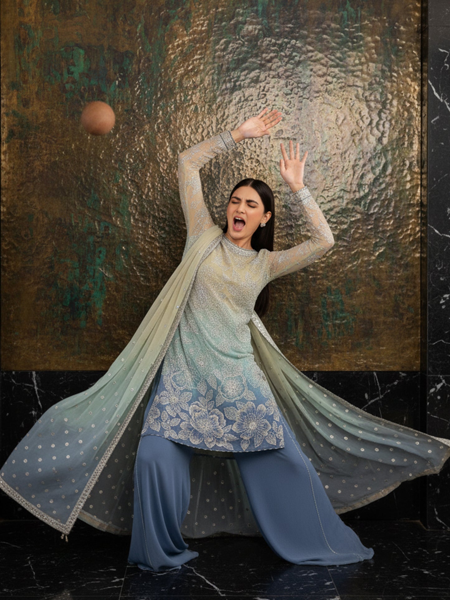 JAZMIN Style Premium Chiffon Replica | Sequins Work Suit with Inner Included