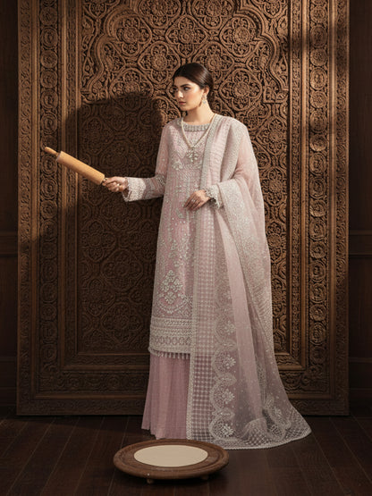 Heavy Sequins & Hand Work Formal Suit | Ready-to-Wear Cutwork Organza Dupatta & Latkans