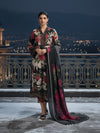 BAROQUE Scarlet Noir: Designer Dhanak 3PC - Black Base with Mega-Floral Dupatta Print