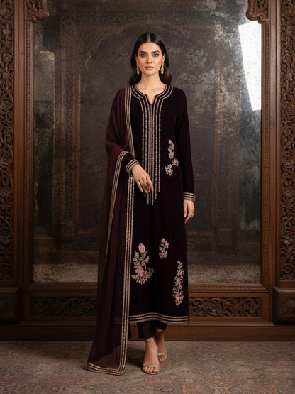 CHARIZMA | Elegant Embroidered Velvet Winter Suit with Chiffon Ready-to-Wear Dupatta