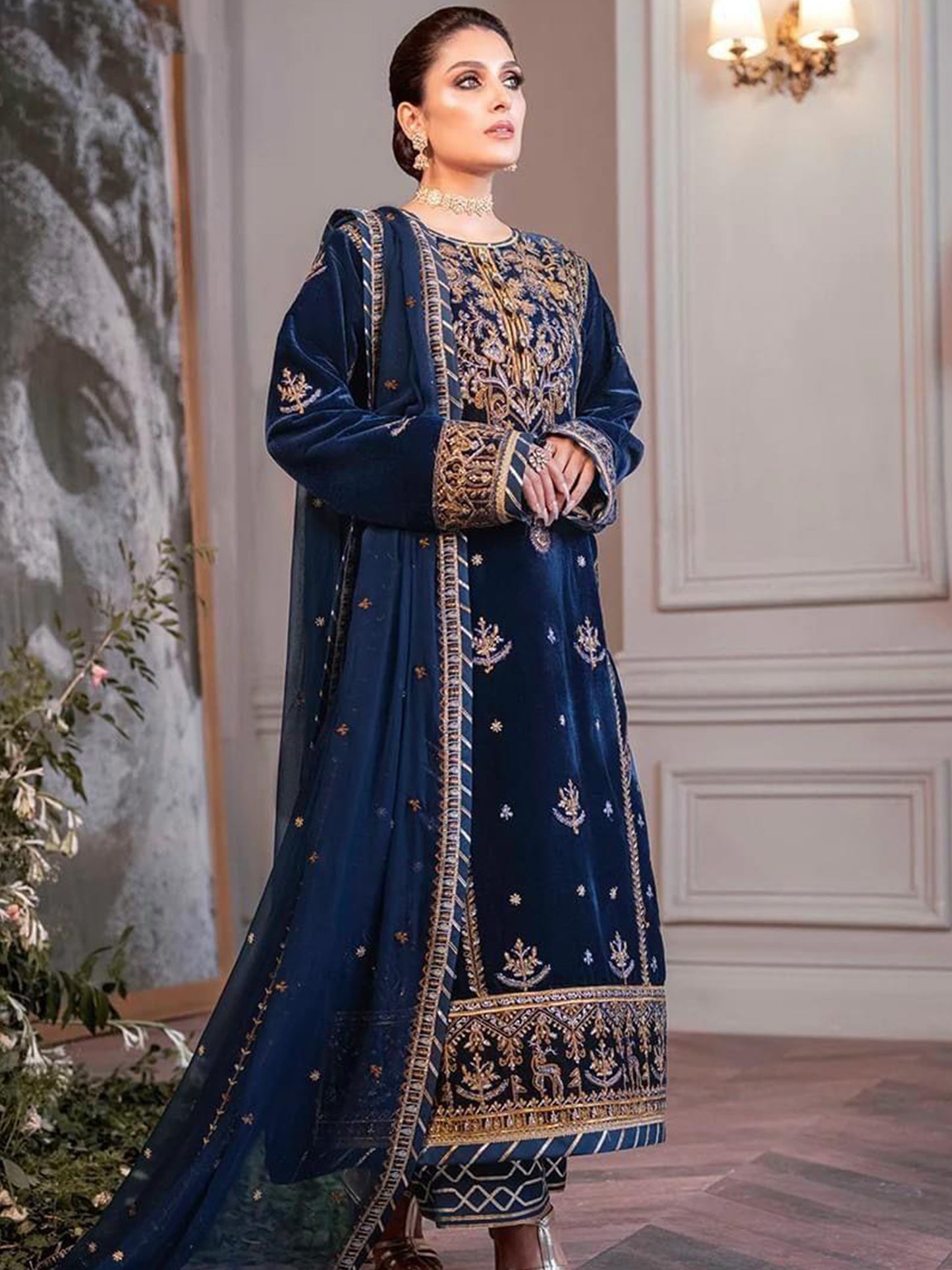 Asim Jofa | Ayeza Edit Luxury Velvet Spangle Work Winter Collection Suit