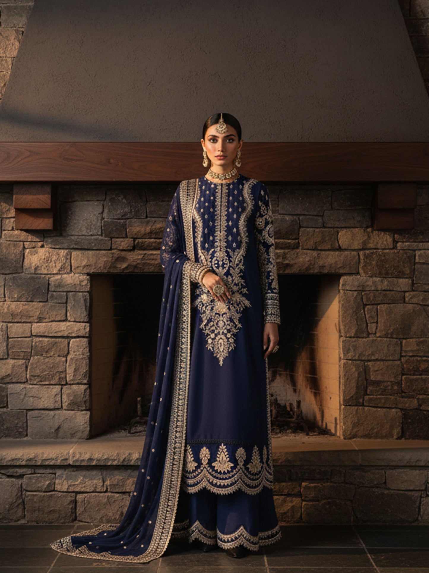 AZMIN by ZIMMIL | Luxury Heavy Embroidered Velvet Winter Suit with Net Dupatta