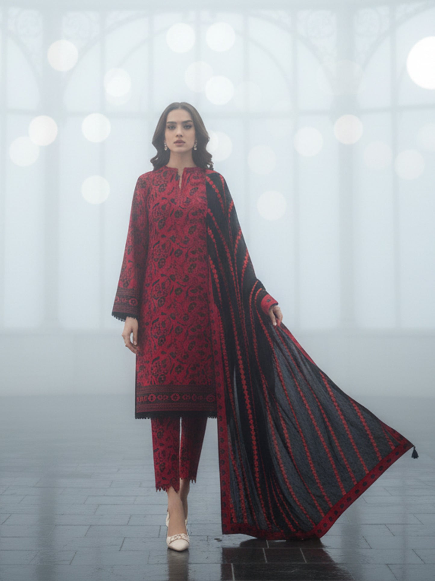 Nishat Fusion Motifs: Bold Dhanak 3PC Digital Suits - Striking Winter Colors