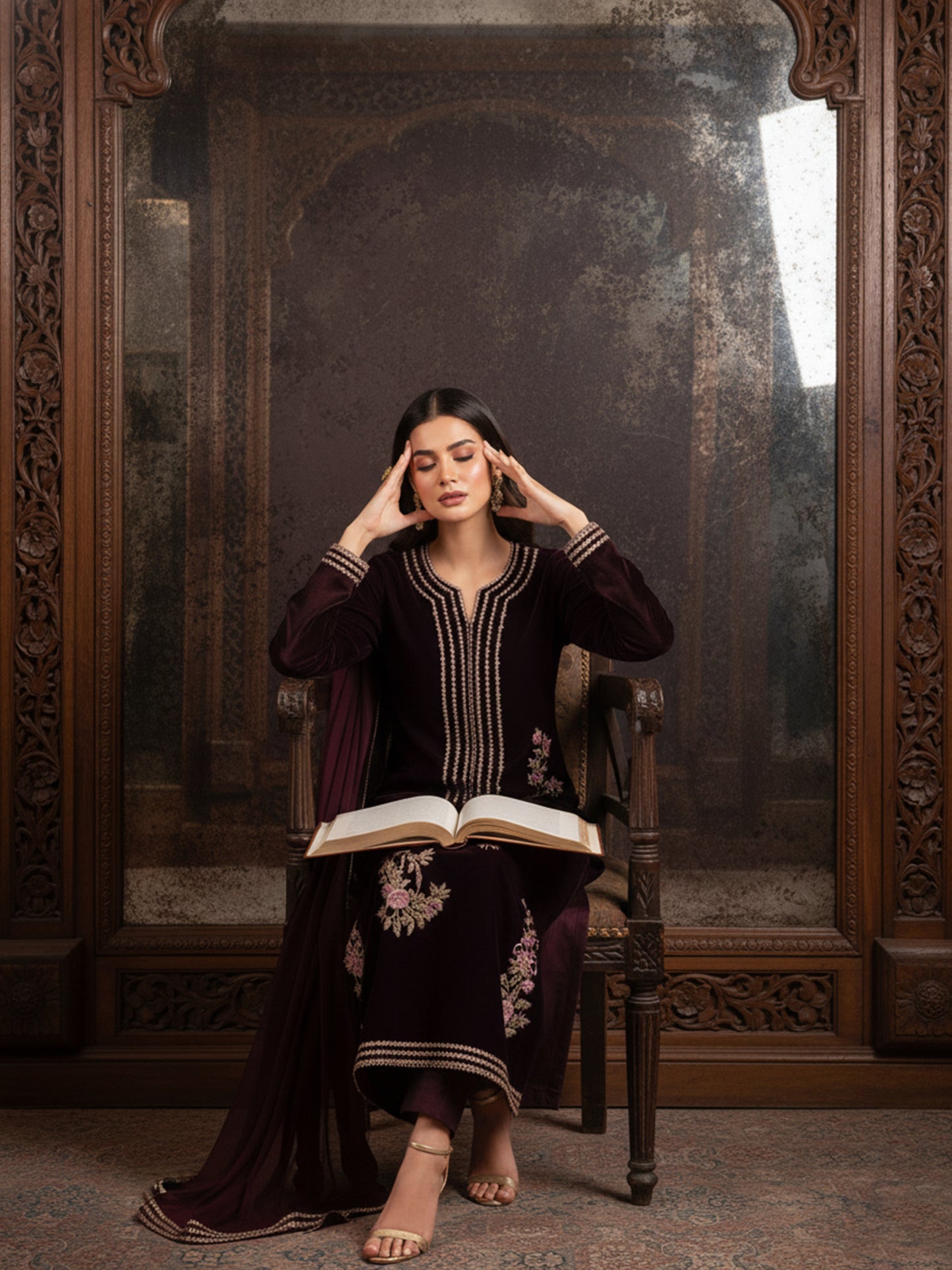 CHARIZMA | Elegant Embroidered Velvet Winter Suit with Chiffon Ready-to-Wear Dupatta