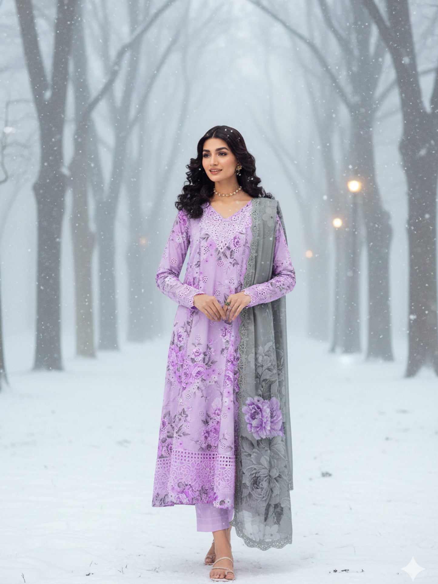 IZNIK Opulent Florals: Premium Dhanak 3PC Digital Suits with Designer Details