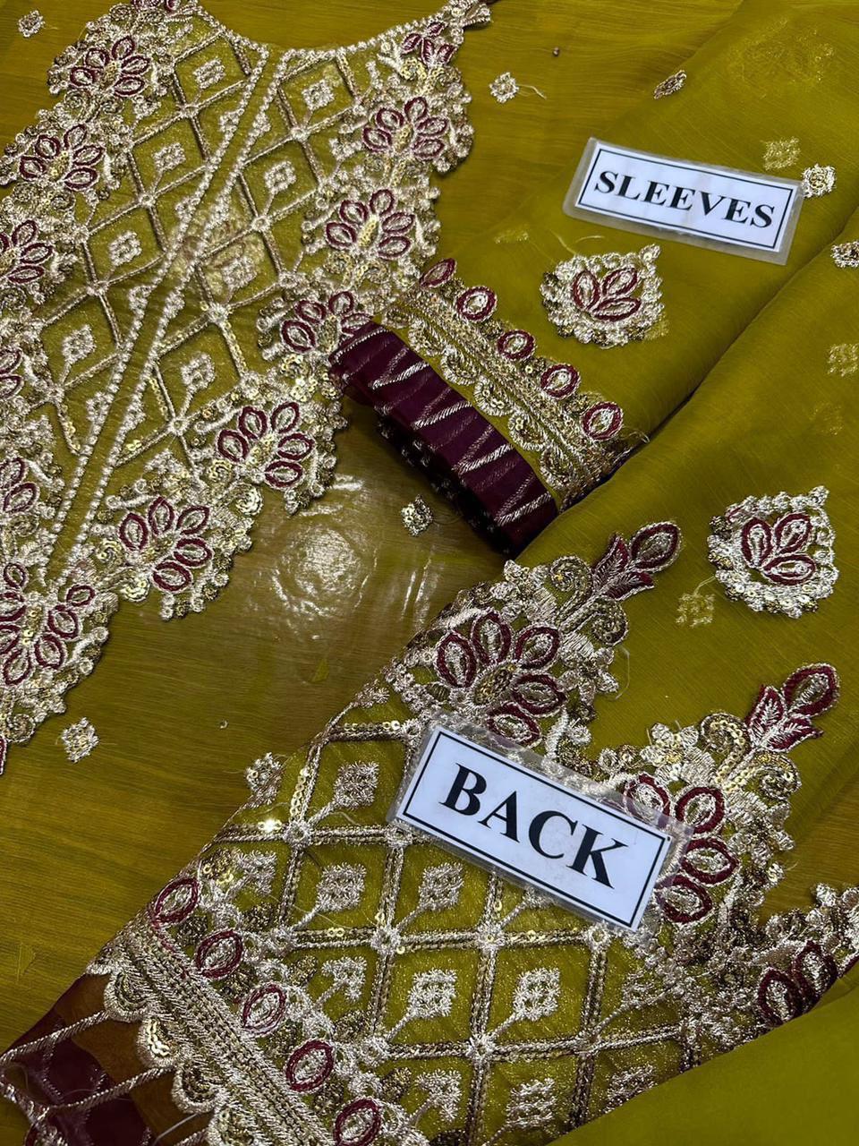 Asim Jofa – 3PC Shafon Embroidered Suit with Chamki Karhai