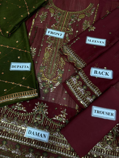 Asim Jofa – 3 Piece Chiffon Replica with Chamki Karhai