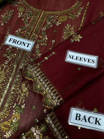 Asim Jofa – 3 Piece Chiffon Replica with Chamki Karhai