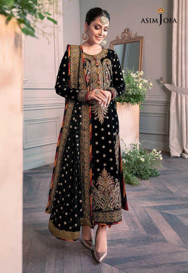 ASIM JOFA Style Black Velvet | Heavy Sequins Embroidered Replica Suit