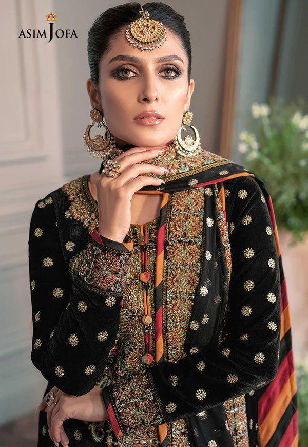 ASIM JOFA Style Black Velvet | Heavy Sequins Embroidered Replica Suit