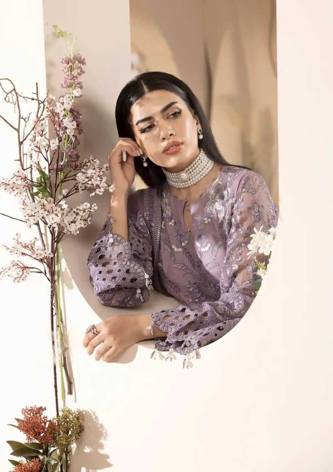 LAVISH Style Chiffon Replica | Elegant Sequins Work Suit with Silk Trouser