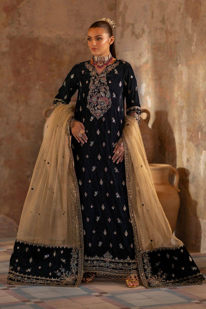 Eman Adeel Velvet Edition – Navy Blue Luxury Suit | Masoori Dupatta & Hand-Made Adda Work