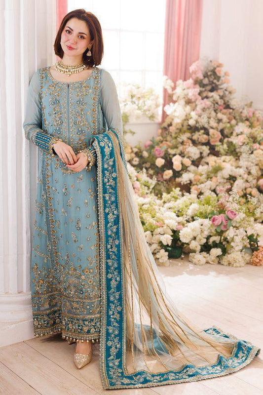 Charizma Signature Ice Blue – Luxury Chiffon Suit | Contrast 2-Tone Net Dupatta