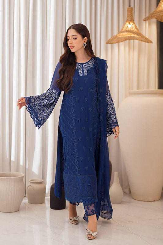 Azure Royal Blue – Luxury Chiffon 3-Piece Suit | Cutwork Bell Sleeves