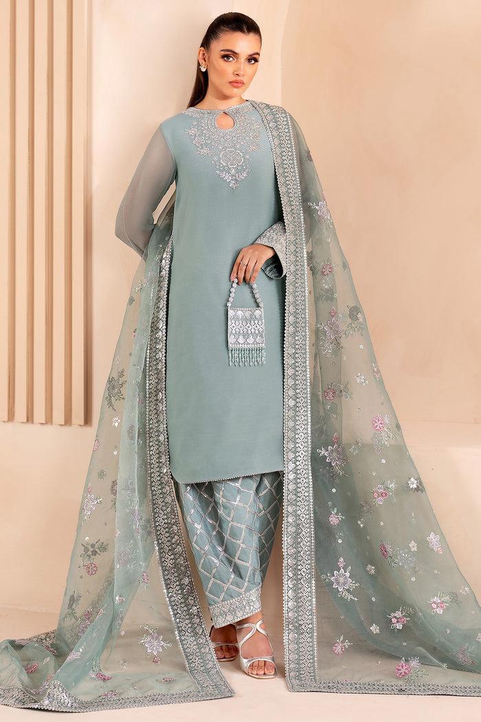 Farasha Sky Blue – Luxury Chiffon 3-Piece Suit | Embroidered Silk Trouser