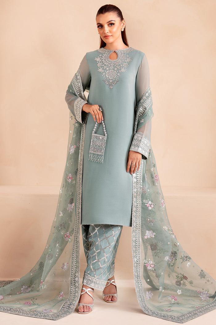 Farasha Sky Blue – Luxury Chiffon 3-Piece Suit | Embroidered Silk Trouser