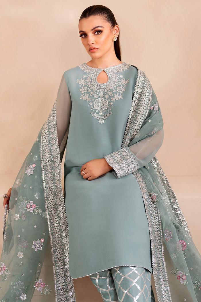 Farasha Sky Blue – Luxury Chiffon 3-Piece Suit | Embroidered Silk Trouser