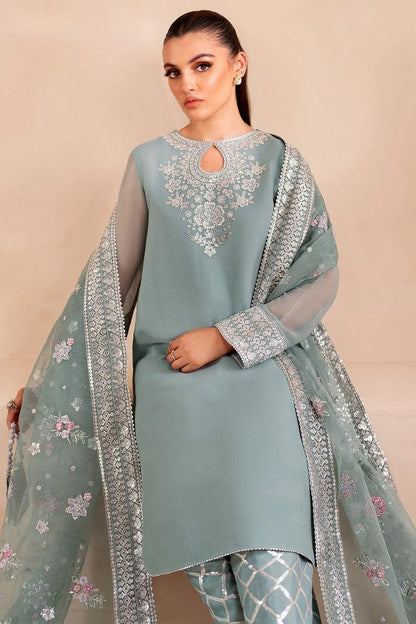 Farasha Sky Blue – Luxury Chiffon 3-Piece Suit | Embroidered Silk Trouser