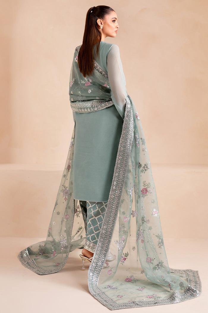Farasha Sky Blue – Luxury Chiffon 3-Piece Suit | Embroidered Silk Trouser