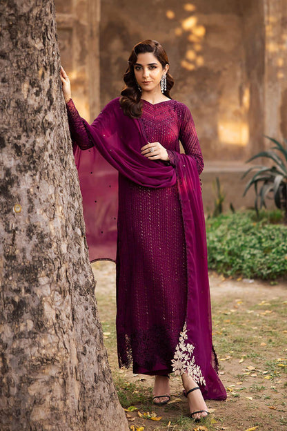 Azure x Maya Ali – Deep Purple Luxury Chiffon Suit | Heavy Embroidered Dupatta & Chawk Laces