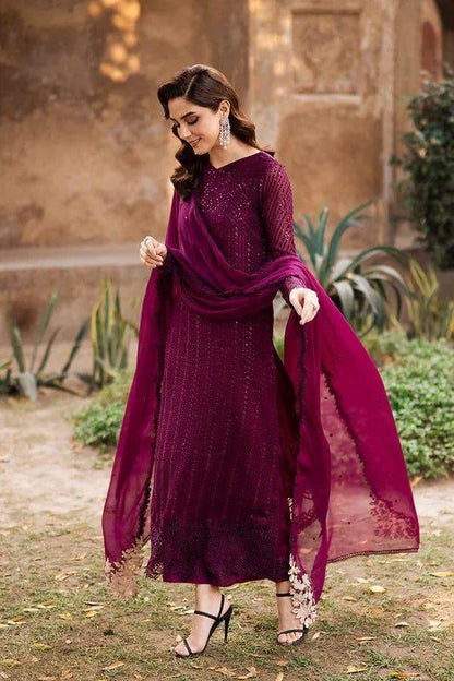 Azure x Maya Ali – Deep Purple Luxury Chiffon Suit | Heavy Embroidered Dupatta & Chawk Laces