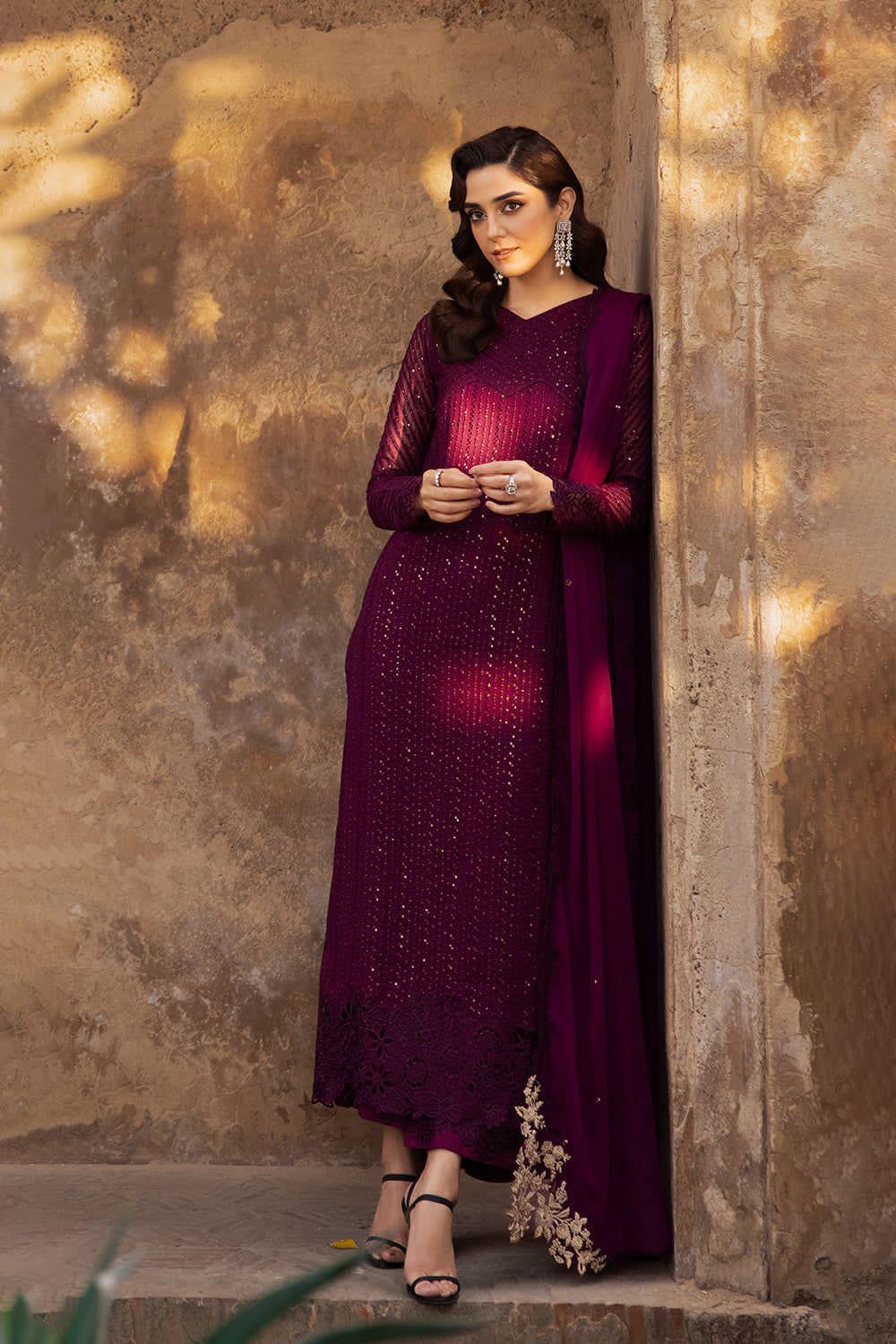 Azure x Maya Ali – Deep Purple Luxury Chiffon Suit | Heavy Embroidered Dupatta & Chawk Laces