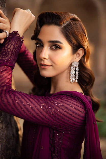 Azure x Maya Ali – Deep Purple Luxury Chiffon Suit | Heavy Embroidered Dupatta & Chawk Laces