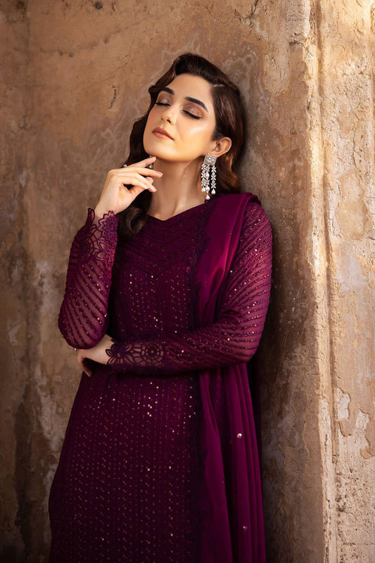 Azure x Maya Ali – Deep Purple Luxury Chiffon Suit | Heavy Embroidered Dupatta & Chawk Laces