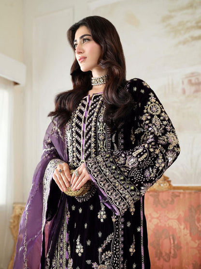 Aneela's Luxury Velvet – Dark Purple Suit | Heavy Hand-Made Adda Work
