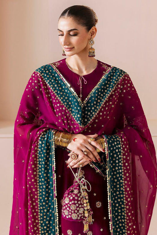 Jazmine Chandni Velvet – Magenta Luxury Suit | Contrast Dupatta & Matching Clutch
