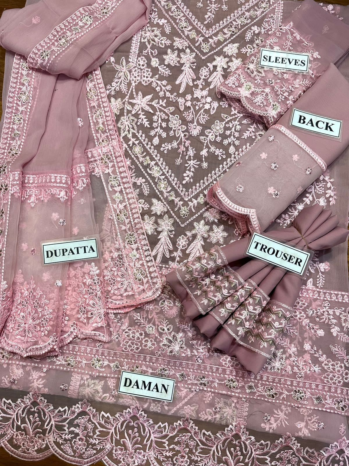Azure – 3PC luxury unstiched  Shafon Embroidered Suit