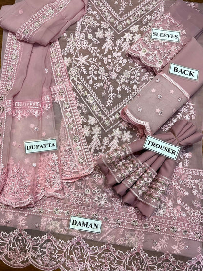 Azure – 3PC luxury unstiched  Shafon Embroidered Suit