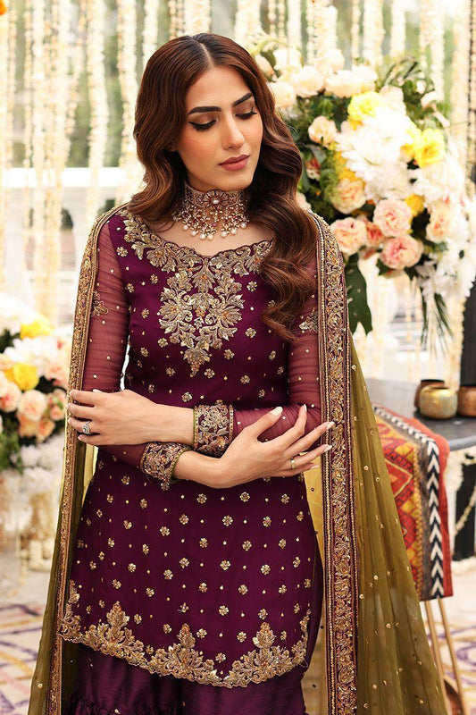 Aisha Imran Signature Plum – Luxury Chiffon Suit | Adda Work & Olive Contrast Dupatta