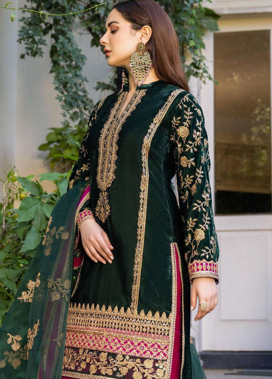 Zainab Chottani Green Velvet – Luxury Micro 9000 Suit | Contrast Magenta Silk Trouser