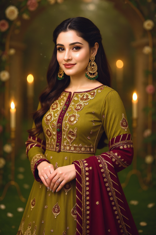 Asim Jofa – 3PC Shafon Embroidered Suit with Chamki Karhai