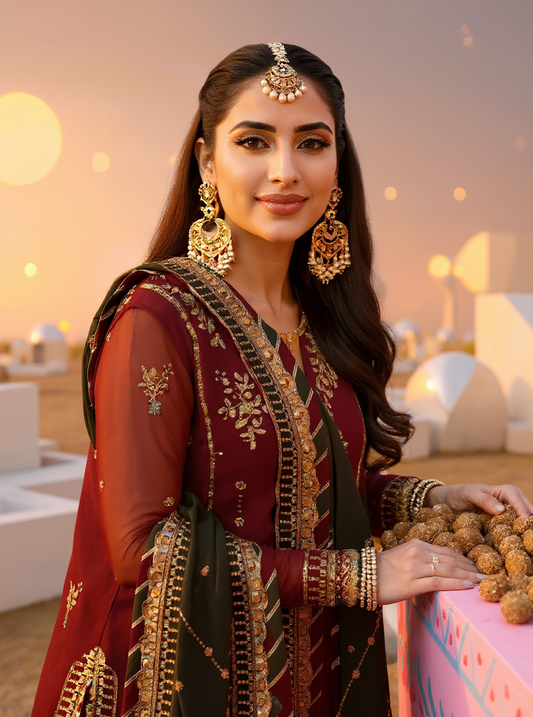 Asim Jofa – 3 Piece Chiffon Replica with Chamki Karhai