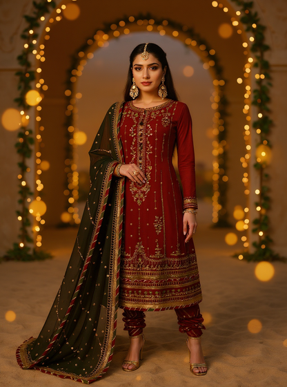Asim Jofa – 3 Piece Chiffon Replica with Chamki Karhai