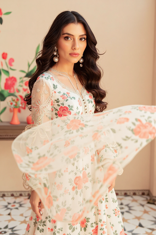 Vaniya – 3 Piece Floral Swiss Lawn with Embroidered Organza Dupatta